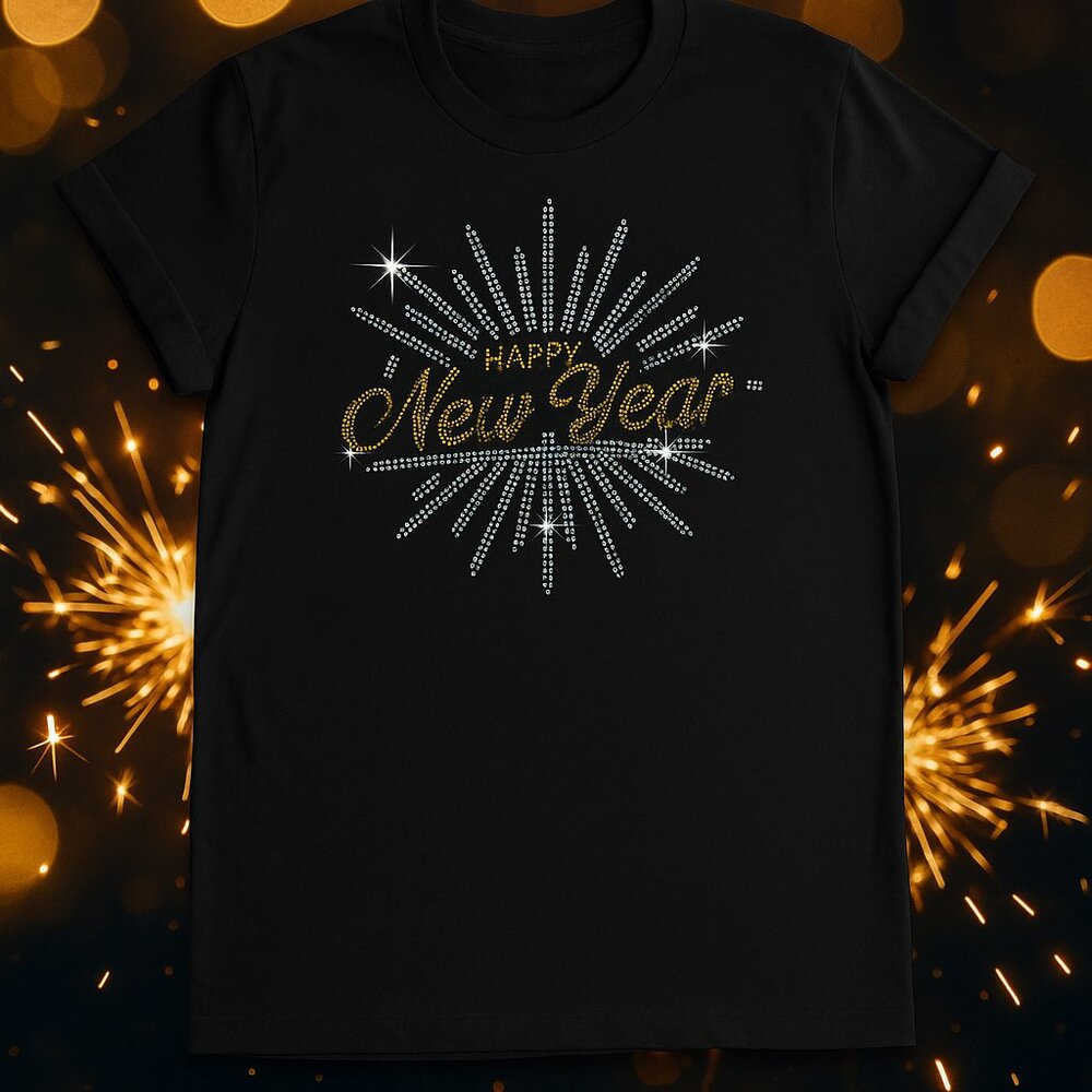 ✨ Happy New Year Rhinestone Firework Tee ✨